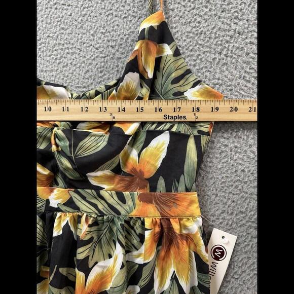 Willotis Dress Womens 2X Green Orange Floral Hawaiian Tie Back Midi Stretch - Picture 5 of 12